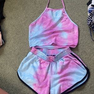 pink and blue tank and short set